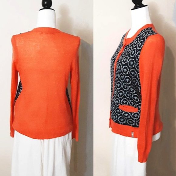 WOOLRICH Wool Mohair Sheep Motif Cardigan Orange Black - Picture 3 of 12
